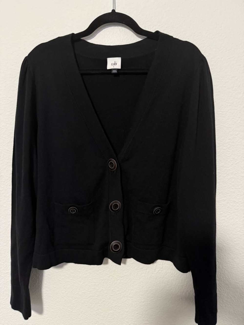 CAbi Black Button-Front V-Neck Cardigan S2